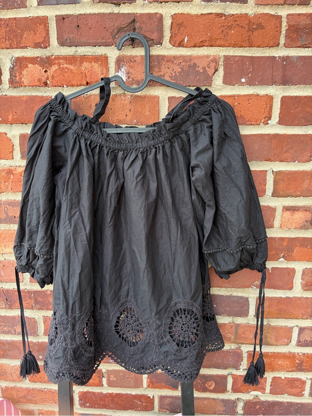 LOFT Black Crochet Boho Peasant Top